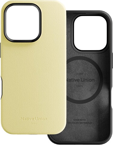 Native Union Active Case With MagSafe For Apple iPhone 16 Pro 6.3" 2024, 10-Ft Drop &amp; Scratch Protection, Leather-Like Finish, Recycled Materials, Raised Edges, Wireless Charging, Lemon