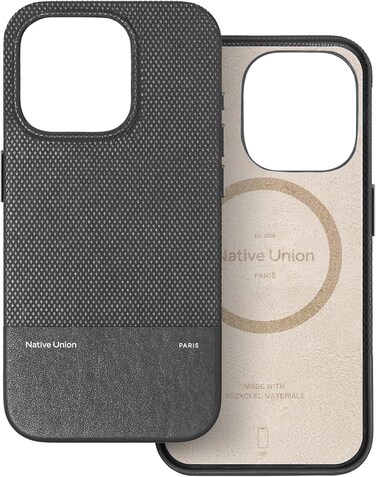 Native Union (RE) Classic Leather Case With MagSafe For Apple iPhone 16 Pro 6.3" 2024, Italian Leather From Recycled Materials, 6-Ft Drop &amp; Scratch Protection, Raised Edges, Wireless Charging, Black