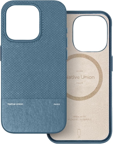 Native Union (RE) Classic Leather Case With MagSafe For Apple iPhone 16 Pro 6.3" 2024, Italian Leather From Recycled Materials, 6-Ft Drop &amp; Scratch Protection, Raised Edges, Wireless Charging, Navy