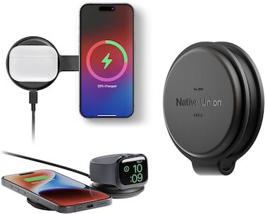 Native Union Voyage 2-In-1 Magnetic Wireless Charger - Foldable Travel Charging Station For iPhone 16, Airpods, Apple Watch And Multiple Devices - Qi2 Certified And Magsafe 15W (Black)