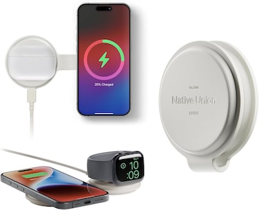 Native Union Voyage 2-In-1 Magnetic Wireless Charger - Charging Station For iPhone 16, Airpods, Apple Watch - Qi2 Certified &amp; Magsafe 15W (Sandstone)
