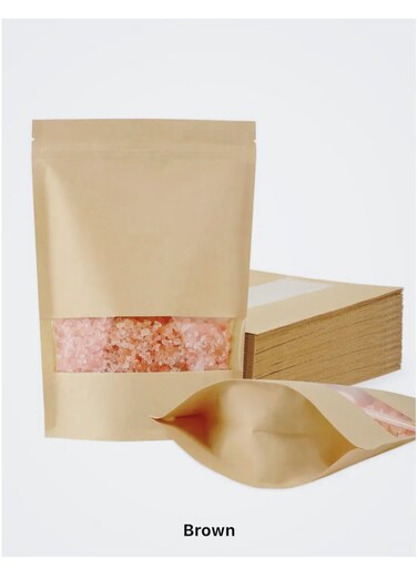 Kraft Paper Standing Bag With Clear Window Zip Lock Food Storage Bag Reusable Sealable Paper Bag Coffee Bag