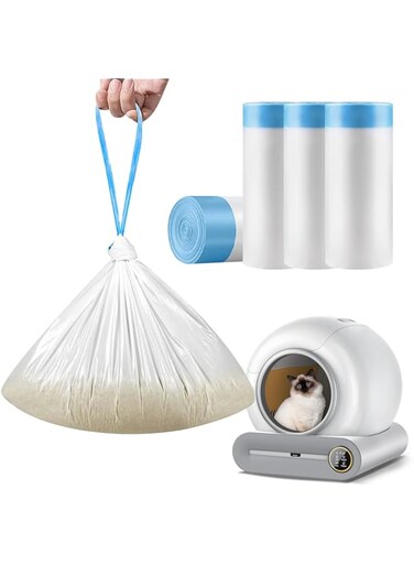 LeadGoods Self-Cleaning Cat Litter Box, Drawstring Cat Litter Box Liners, 60 Count Waste Drawer Liners Bags Replacement Compatible with Self-Cleaning Litter Box Robot Cat Litter Waste Receptacles Bags
