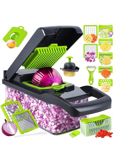 Chopper, Pro Onion Chopper, 14 in 1Multifunctional Food Chopper, Kitchen Vegetable Slicer Dicer Cutter,Veggie Chopper With 8 Blades,Carrot and Garlic Chopper With Container