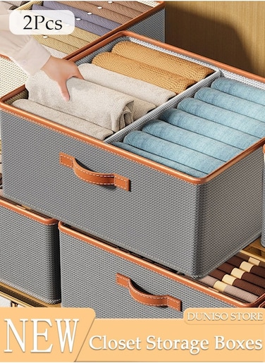 2pcs Cube Closet Storage Box with Handle and Detachable Separator Plate, Foldable Storage Bins Sturdy Storage Box Multifunctional Closet Organizer System for Clothing, Jeans, Books, Shelves, Closet,