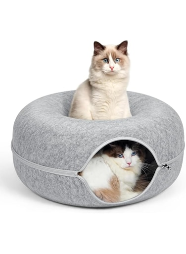 Cat Tunnel Bed, Detachable Felt Cat Nest, Round Donut Felt Pet Nest, Four Seasons Available cat nest, Semi-Closed Washable Cat Tunnel Nest, Indoor Cat Hideout, Cat Condo (Light Gray)