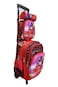 Cartoon Printed Kids School Trolley Backpack Set, 3 Pieces, 16.5 Inch Rolling Bag Lunch Box Pencil Case.Red Black Fighter Lady