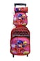 Cartoon Printed Kids School Trolley Backpack Set, 3 Pieces, 16.5 Inch Rolling Bag Lunch Box Pencil Case.Red Black Fighter Lady