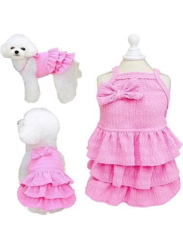 Pet Dresses, Pink Dog Dresses for Small Dogs Girl with Ruffles Bow Decor Cute Summer Girl Dog Clothes Sleeveless Small Dog Tiered Layer Cake Dress Chihuahua Yorkie Clothes Pink S