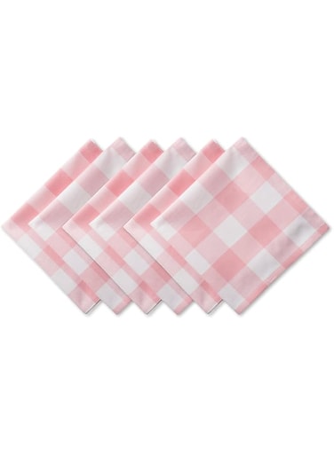DII Buffalo Check Collection, Classic Farmhouse Tabletop Set, Napkin Set, 20x20, Pink &amp; White, 6 Piece