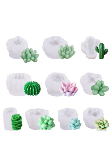 10 Packs Succulent Silicone Mold, DIY Cactus Flower Resin Casting Molds 3D Resin Crafts for Cake Decorating, Handmade Candle, Epoxy Resin, Polymer Clay, Fondant, Wax, Etc