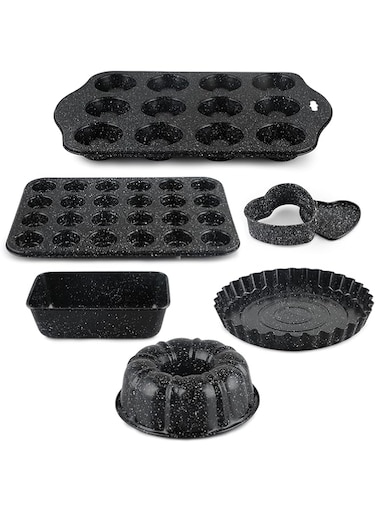LIFE SMILE Baking Set Non Stick Marble Coating 6 Pieces - Bakeware Set Carbon Steel 100% PFOA FREE include Springform, Muffin Pan Set, bundt pans (Black)