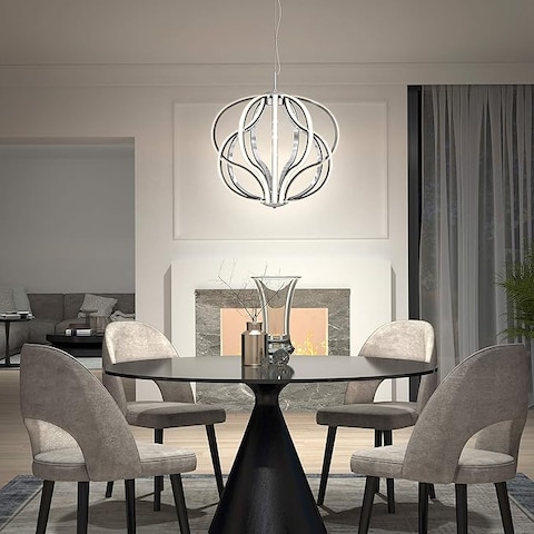 Artika Meridian 30W LED Modern Pendant Light Fixture, Chrome - Ideal For Dining Room, Kitchen Island Light, 2100 Lumens, 3000 Kelvin, No Bulb Required