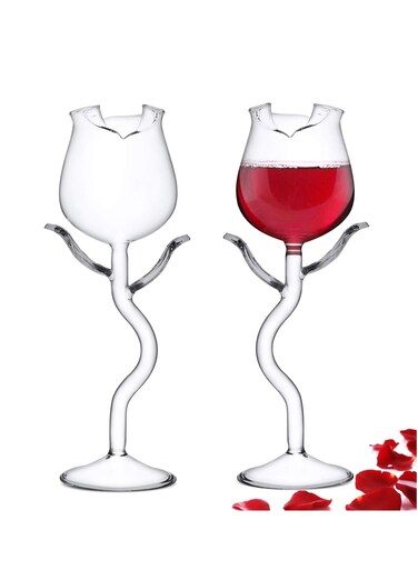 2 Pcs Goblet Glasses Flower Drinkware Crystal Flutes Classy Clear Glass Ideal Gifts for Housewarming Wedding Birthday Celebrations
