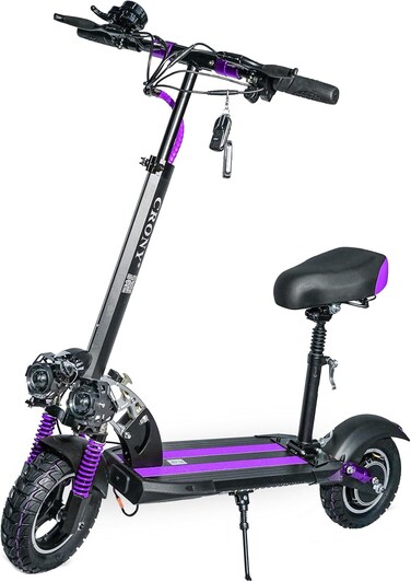 Crony V10 Pro Electric Scooter For Adults Kids, Dual Suspension&amp;Dual Brake, Triple LED Headlamps And LED Base Lights, 45-68 Km/H Speed, 10" Off Road All-Terrain E-Scooter, Purple