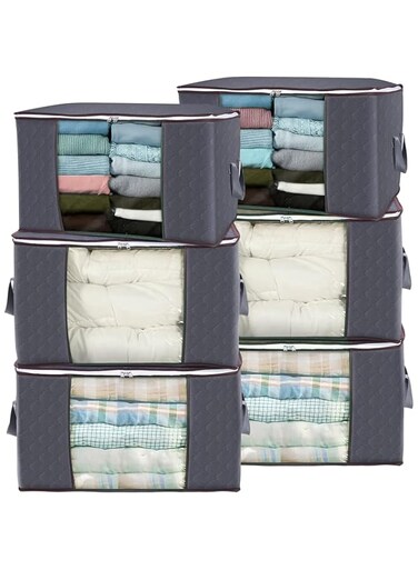 ShopWizz 140L Extra Large Storage Bags for Clothes, 6 Pack Foldable Clothes Storage Bins for Closet Organizer Storage Containers with Handle, Blanket and Comforter Storage
