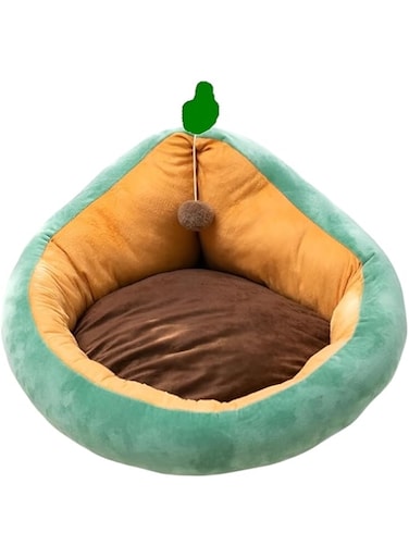 TOMVAES Avocado-Shape Plush Pet Bed, Washable Pet Bed House, Pet Sleeping Nest with Teasing Cat Ball, Pet Sleeping Bed for Dog and Cat（44 * 44 * 28 CM）