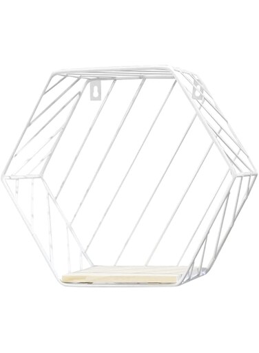 MARGOUN Wall Mounted Desk Storage Basket Magazine Paper Organizer Holder Metal Wire Hexagon Shelves Brackets (Small L23)
