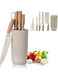 EETU Kitchen Knife Set,6pcs Khaki Sharp Knife Set for Kitchen with Ergonomic Wood Handles,Non-stick Non-slip Stainless Steel Chef Knife Set with Universal Knife Block,Ideal Cookware for Home Chefs
