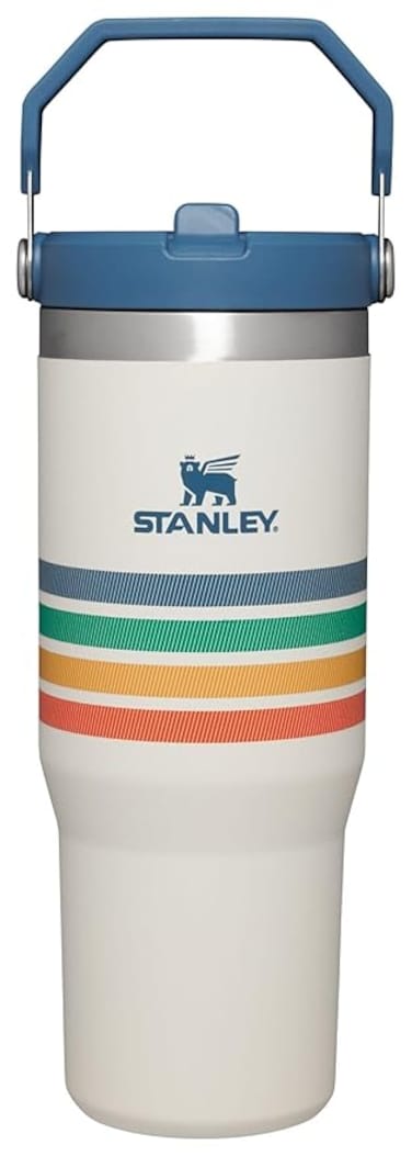 Stanley IceFlow Flip Straw Tumbler 30oz Varsity Collection Cream Stripe