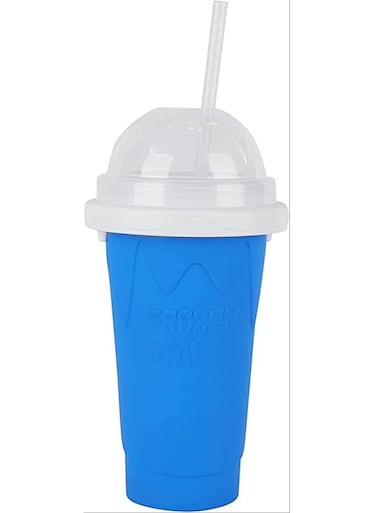 Squeeze Cup, Slushy Maker Cup with Straw, Frozen Magic Squeeze Cup Cooling Maker Pinch Ice Cup - Freeze Mug Milkshake Maker, Portable Double Layer Silica Cup Maker Smoothie Ice Cups (Blue)