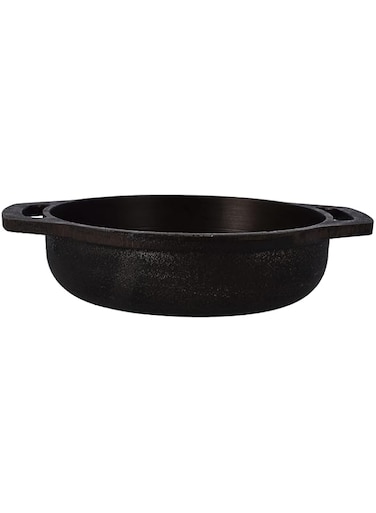 Royalford 9 Inch Cast Iron Flat Base Kadai, RF10400 Heavy Duty Construction Cast Iron Grilling Wok Flat &amp; Shallow Wok For Sautees &amp; Stir Frys With Wide Handles, Black