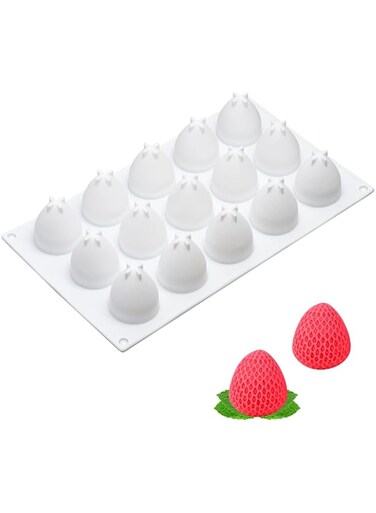 WOPODI 3D Mini Strawberry Silicone Mold, 15 Cavity Strawberry Mousse Molds for Baking Dessert Cake Chocolate Truffle Mold Pastry Fruit Shape Ice Cream Mould Blueberry Cupcakes Topper Decorating