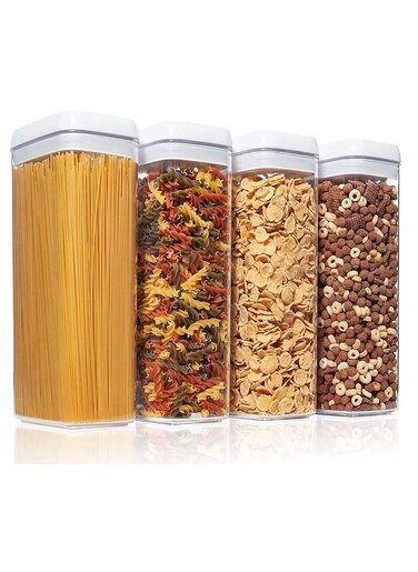 Airtight Food Storage Containers Set with Lock Lids, Set of 4, Pantry Organization Plastic Storage Jar Storage Tank for Cereal,Coffee,Sugar 1800ml