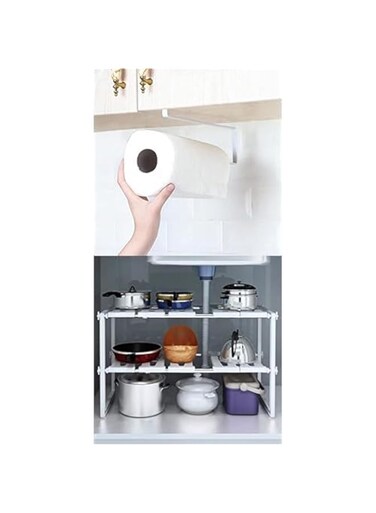 SHOWAY Paper Towel Holder + YumLock Kitchen Sink Dish Rack 2 Tier White