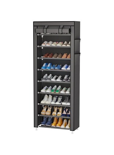 U-HOOME 10-Tier Shoe Rack Storage Box with Cover, Sturdy &amp; Durable Shoe Organizer Holds 20-22 Pairs Shoes &amp; Boots, Space-Saving Shoe Shelf for Closet (Gray)