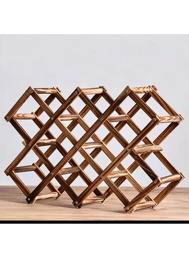Foldable Wooden Bottle Rack Free Standing Countertop 10 Bottles Capacity Bottle Holder Folding Wood Bottle Storage Rack Display Shelves For Home Kitchen Bar Cabinet Pantry