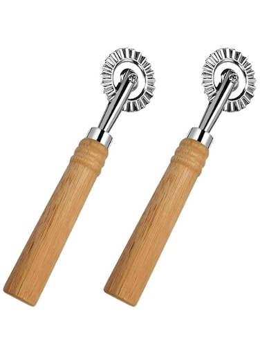 Azonee 2 Pack Ravioli Cutter Wheel, Pasta Cutter Wheel with Long Wooden Handle, Zinc Alloy Pasta Cutter Wheel Pasta Roller for Kitchen