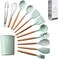 Brand Silicone Cooking Kitchen 12PCS Wooden Utensils Tool for Nonstick Cookware, Set with Bamboo Wood Handles Cookware Non-Toxic Turner Tongs Spatula Spoon Green