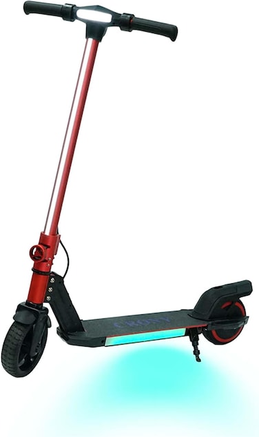 Crony Kids Foldable E-Scooter With LED Light Bar, RGB Deck Lights, Electronic Brake, LED Display, Accelerator &amp; Extended Footrest For Ages 5-12, Supports Up To 100 KG