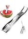 Paporich Watermelon Slicer Cutter, 2 in 1 Watermelon Fork Slicer, Portable Stainless Steel Watermelon Cutter, Kitchen Slicer Gadget Tool, Fruit Forks Slicer for Home Party Camping (Silver)