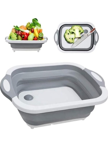 Collapsible Cutting Board with Colander   Washing Basket for CampingPicnicBBQ   Foldable Multi-function Kitchen Plastic Silicone Dish Tub   Chopping Board