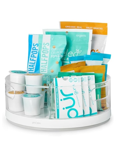 YouCopia Crazy Susan Lazy Susan Organizer, 3 BPA-Free Removable Clear Bins with Handles, Rotating Storage Turntable for Kitchen Cabinet, Pantry and Bathroom Organization