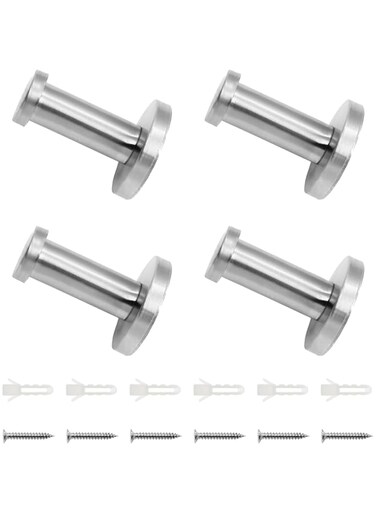 Unlorspy 4Pcs Bathroom Towel Hooks Round Robe Stainless Steel Towel Holder Strong and Durable Mounting Towel Hangers for Bathroom, Kitchen, Bedroom (Silver,53mm/2.08 Inch)