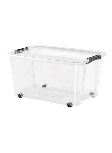 Storage Box with Lid &acirc;&euro;&ldquo; 35L   Clear Stackable Plastic Organizer with Secure Locks and Wheels