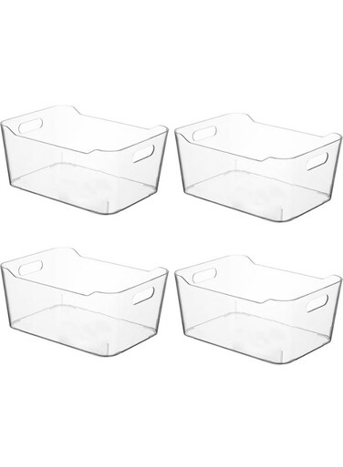 Pack Clear Stackable Storage Boxes with Handles, Pantry Organizer, Storage Containers and Organizer Bins, Multi-Use Bins for Home, Kitchen and Cabinet (Large - 4 Pack)