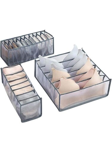 ELECDON Foldable Underwear Organizer Set - 3 Compartment Storage Boxes for Bras, Socks, Ties &amp; Belts - Multi-Grid Drawer Dividers for Neat Storage