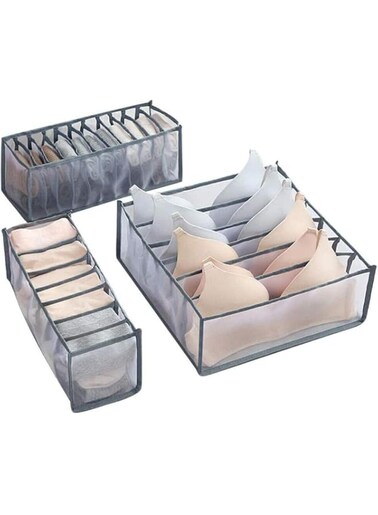ELECDON Foldable Underwear Organizer Set - 3 Compartment Storage Boxes for Bras, Socks, Ties &amp; Belts - Multi-Grid Drawer Dividers for Neat Storage