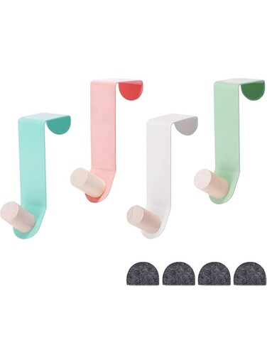 ELECDON Coat Hooks Over Door Heavy Duty Wooden Colour Towel Hooks Back of Door Hanging Hanger for Clothes Hat Jacket Clothing, 4pack