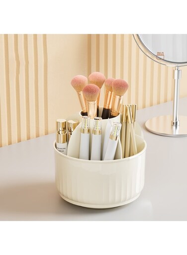 East Round Makeup Organizer Portable Dustproof And Waterproof Cosmetic Storage Drawers Box For Women, 13 x 13 x 12 cm, Cream