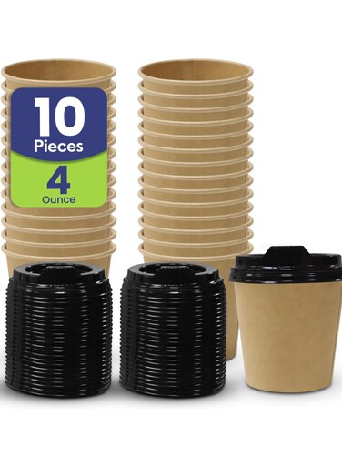 Packing 4 oz (Pack of 50) Heavy Duty Disposable Coffee Paper Cup with Lid Brown - Single Wall Disposable Cups with Lid for Cold &amp; Hot Drinks - Ideal Coffee Cups Disposable for Cafes &amp; Offices.