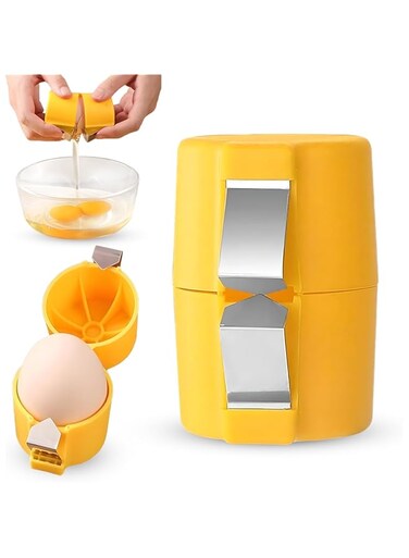 Manual Egg Cracker Shell Opener - Multifunctional Egg Separator and Cutter for Boiled or Raw Eggs, Compact Kitchen Gadget, Durable Plastic Design, Mess-Free, Easy to Use, Dishwasher Safe (Yellow)