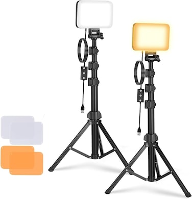NEEWER Basics 2 Pack LED Video Light Panel Lighting Kit, Bi Color Dimmable Portable Studio Lights with Stands &amp; Filters, 3200K-5600K 750lux CRI95 for Video Recording Live Streaming Photography, BP66