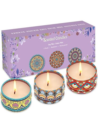 3 Pack Home Scented Candles, Strong Lavender, Bluebell &amp; Mandarin, 2.5 Oz, 100% Soy, Non-Toxic, Small Candle Set for Aromatherapy &amp; Gifts, Prizes for Adults, Baby Shower Prizes