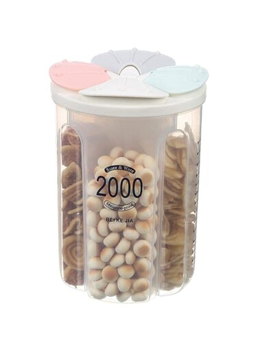 ELECDON Compartment Storage Tank, Airtight Food Storage Container BPA Free Plastic Cereal Dispenser With Lids And Compartments For Grain, Sugar, Flour, Rice, Nuts, Snacks (2000ML)
