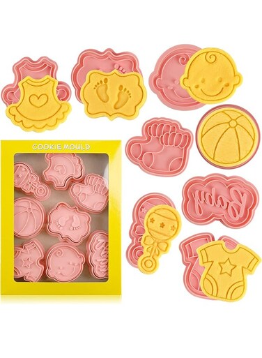 Baby Shower Cookie Cutters Set with Plunger Stamps, Cute for Biscuit Cheese Baking